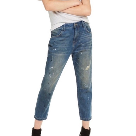 WILDFOX Baggy Jeans Size 24 NWT Crop Paint Splatter Distressed Da Vinci Wash - Picture 2 of 12